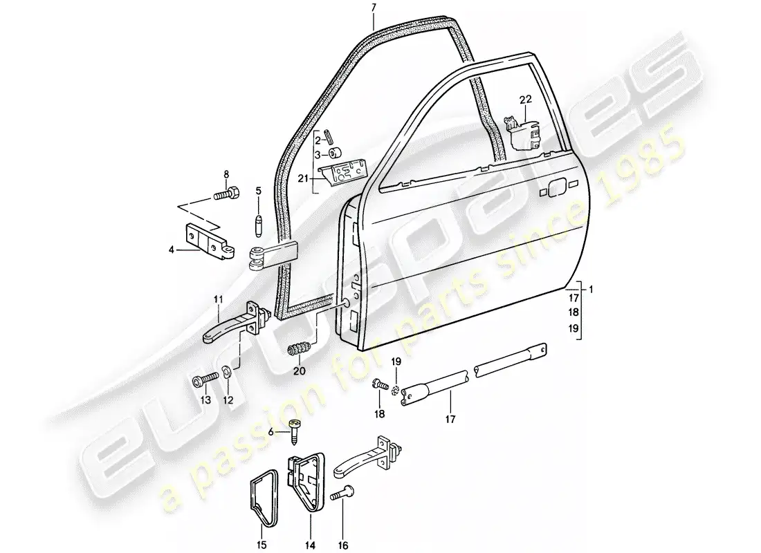porsche 1988 (944) puerta diagrama de piezas