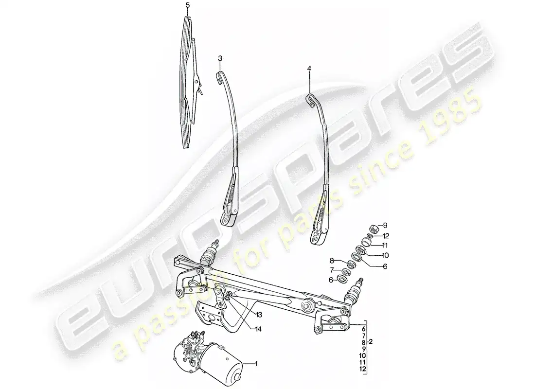 porsche 1985 (911) sistema de limpiaparabrisas diagrama de piezas