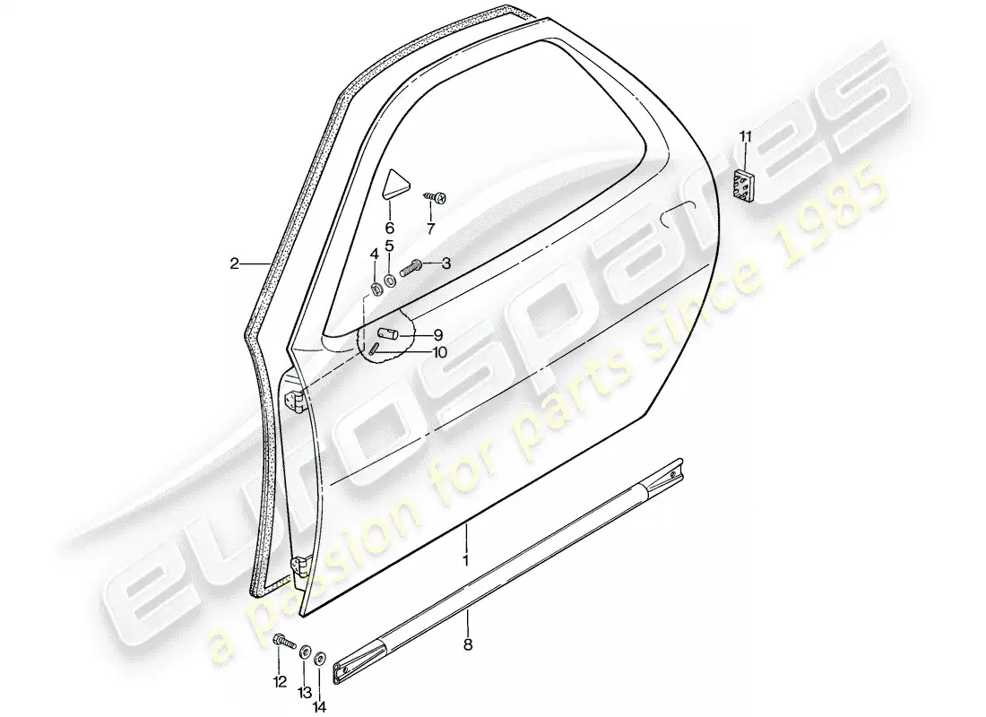 porsche 1985 (928) carcasa de la puerta diagrama de piezas