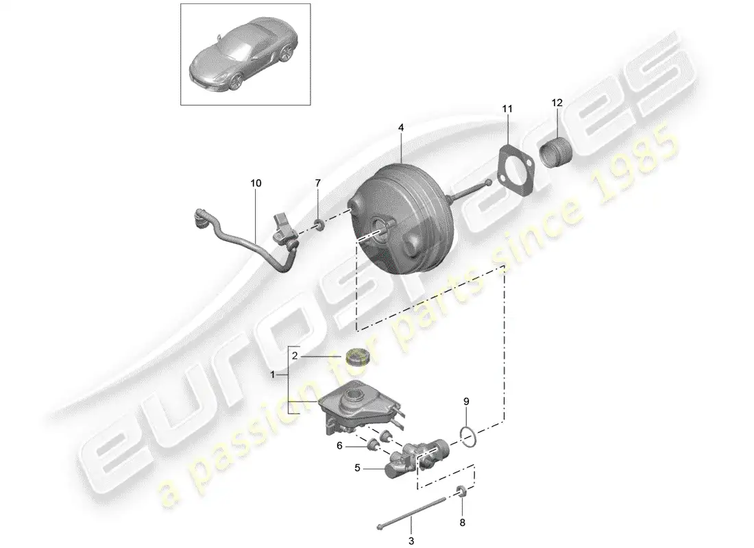 porsche 2012 (981 boxster) cilindro maestro del freno diagrama de piezas