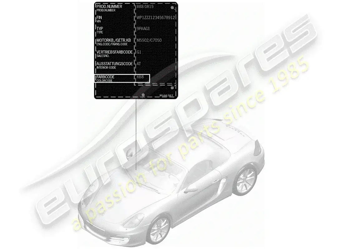 porsche 2013 (981 boxster) barra de retoque de pintura diagrama de piezas