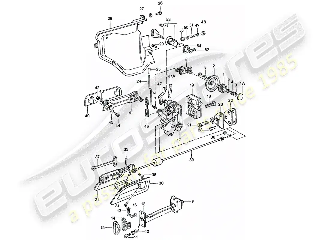 porsche 1982 (928) piezas de instalación - diagrama de piezas de la puerta
