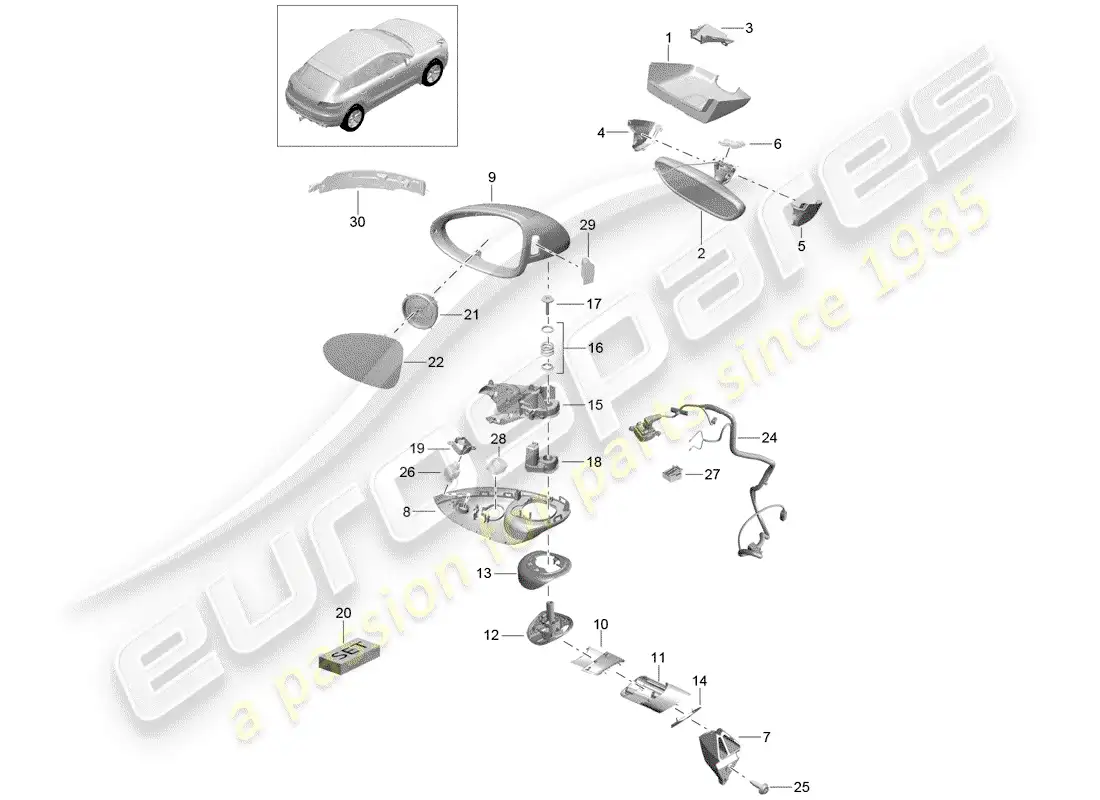 porsche 2016 (macan) espejo retrovisor interior diagrama de piezas