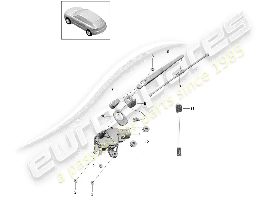 porsche 2016 (macan) limpiaparabrisas trasero diagrama de piezas