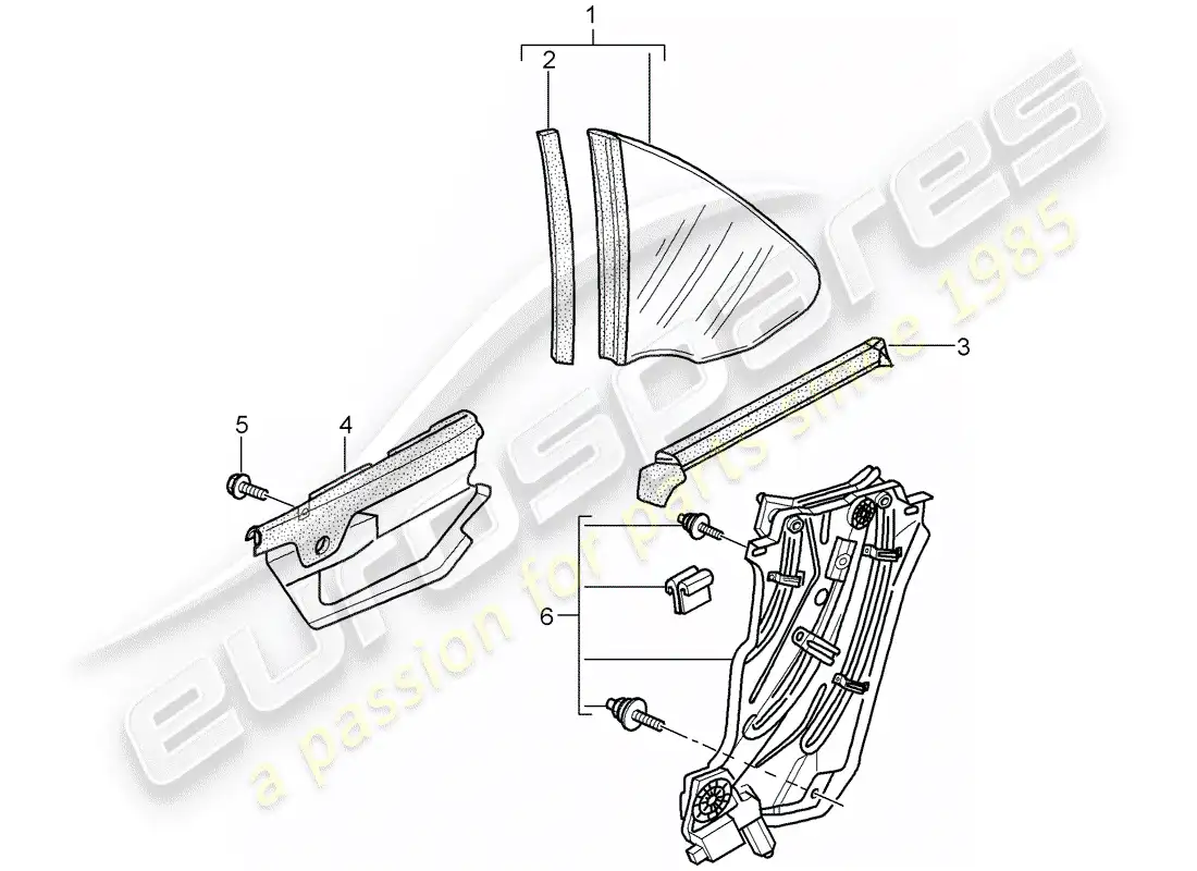 porsche 2008 (997-1 turbo / gt2) diagrama de piezas de la ventana lateral
