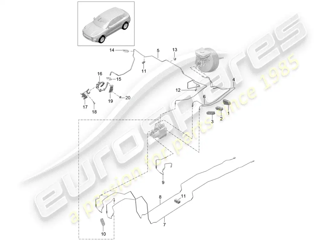 porsche 2016 (macan) línea de freno diagrama de piezas