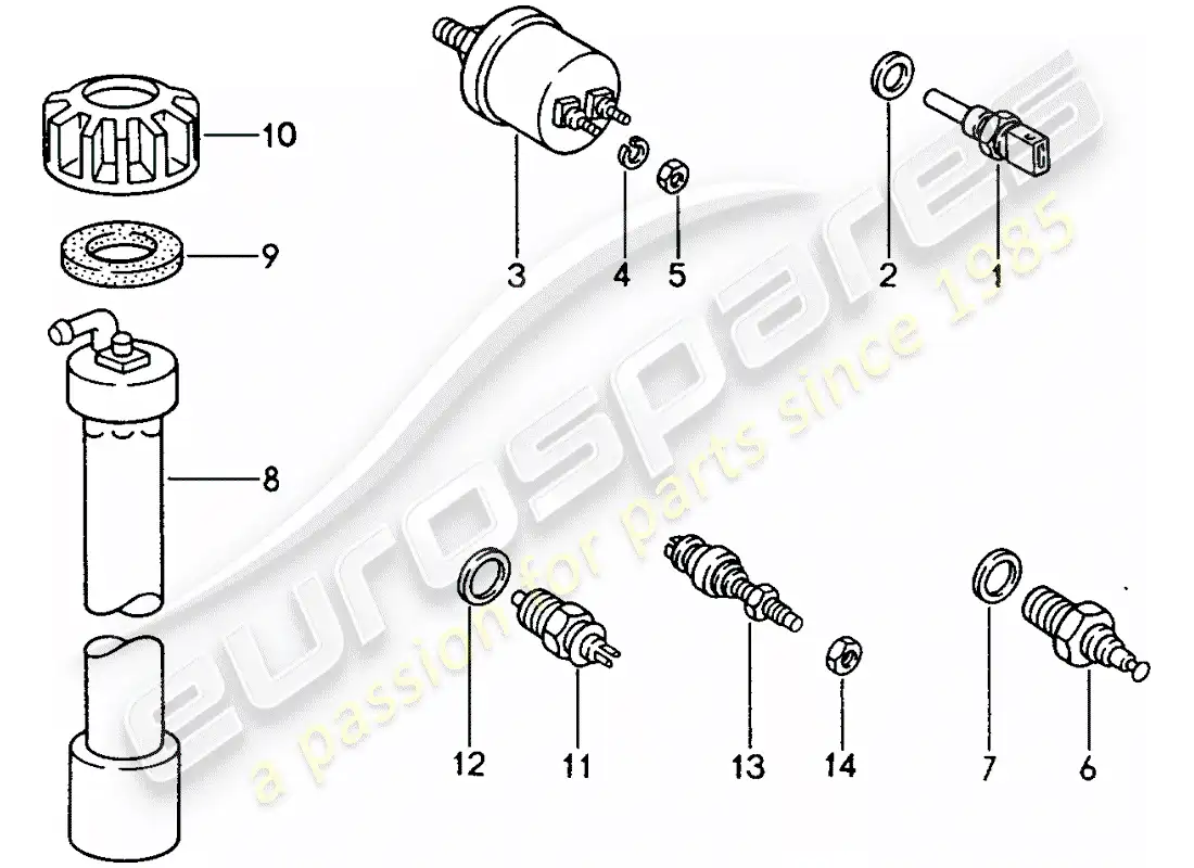 porsche 1988 (944) interruptor - y - sensor diagrama de piezas