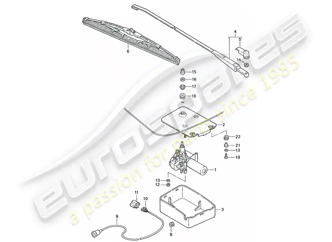 porsche 1990 (944) diagrama de piezas del limpiaparabrisas trasero