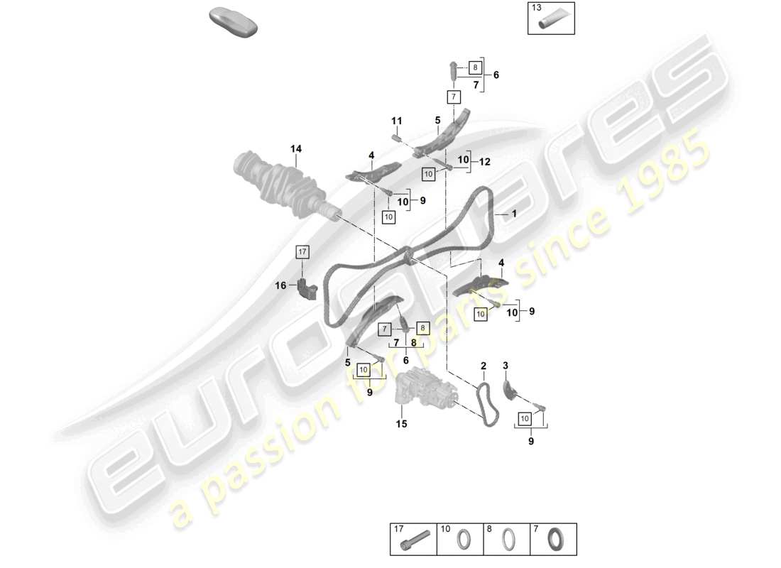 porsche 2021 (992-1 gt3/rs/st) diagrama de piezas de la cadena de distribución del tensor de cadena