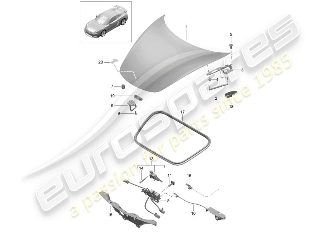 porsche 2022 (718 boxster) diagrama de piezas de la cubierta frontal