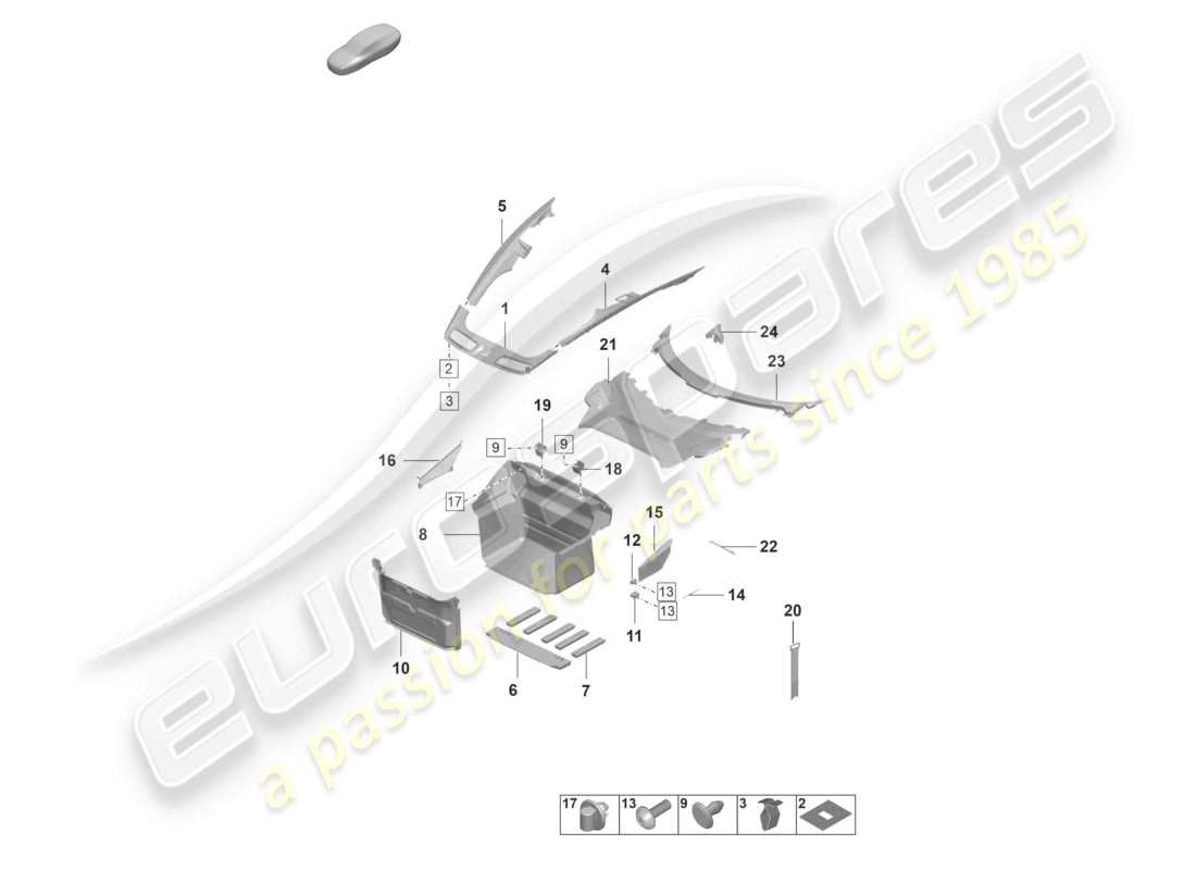 porsche 2021 (992-1 gt3/rs/st) adorno del maletero diagrama de piezas