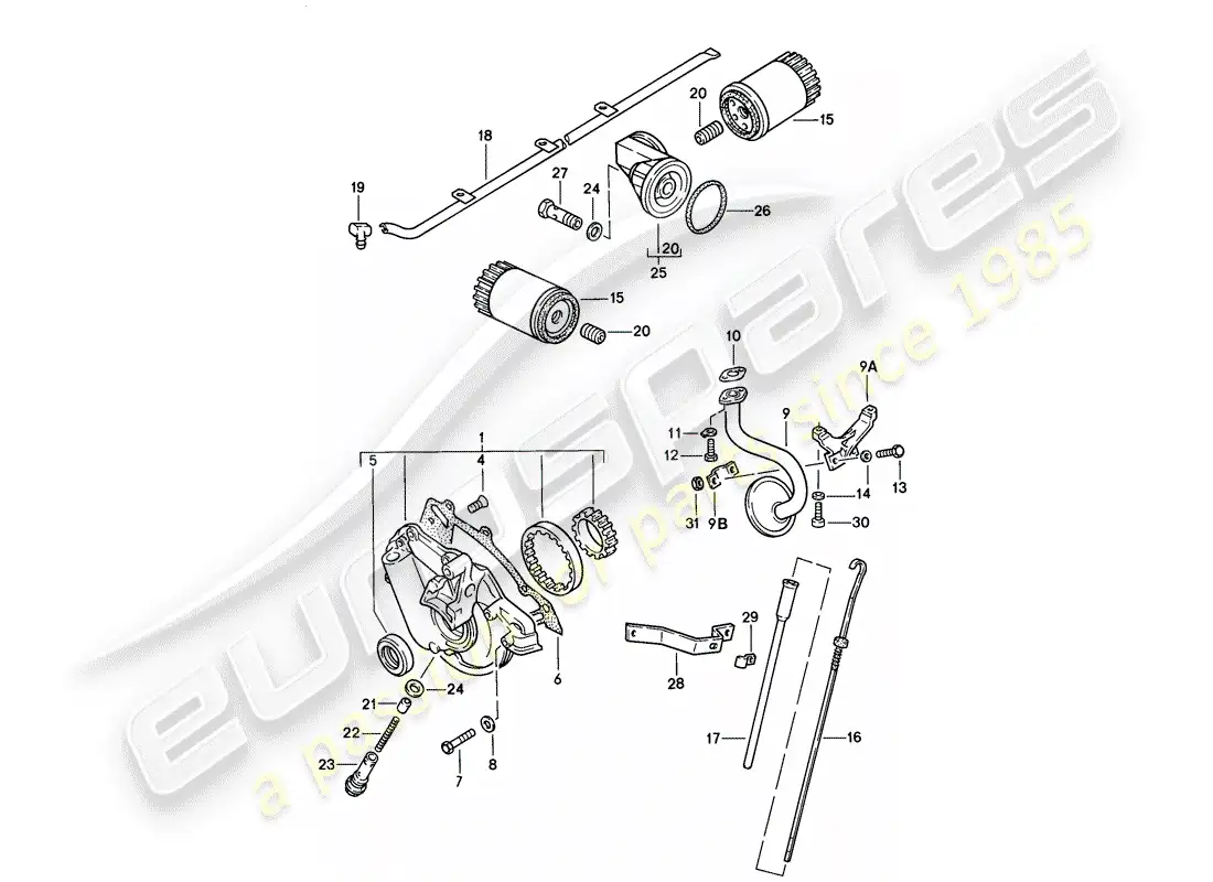 porsche 1979 (924) lubricación del motor diagrama de piezas