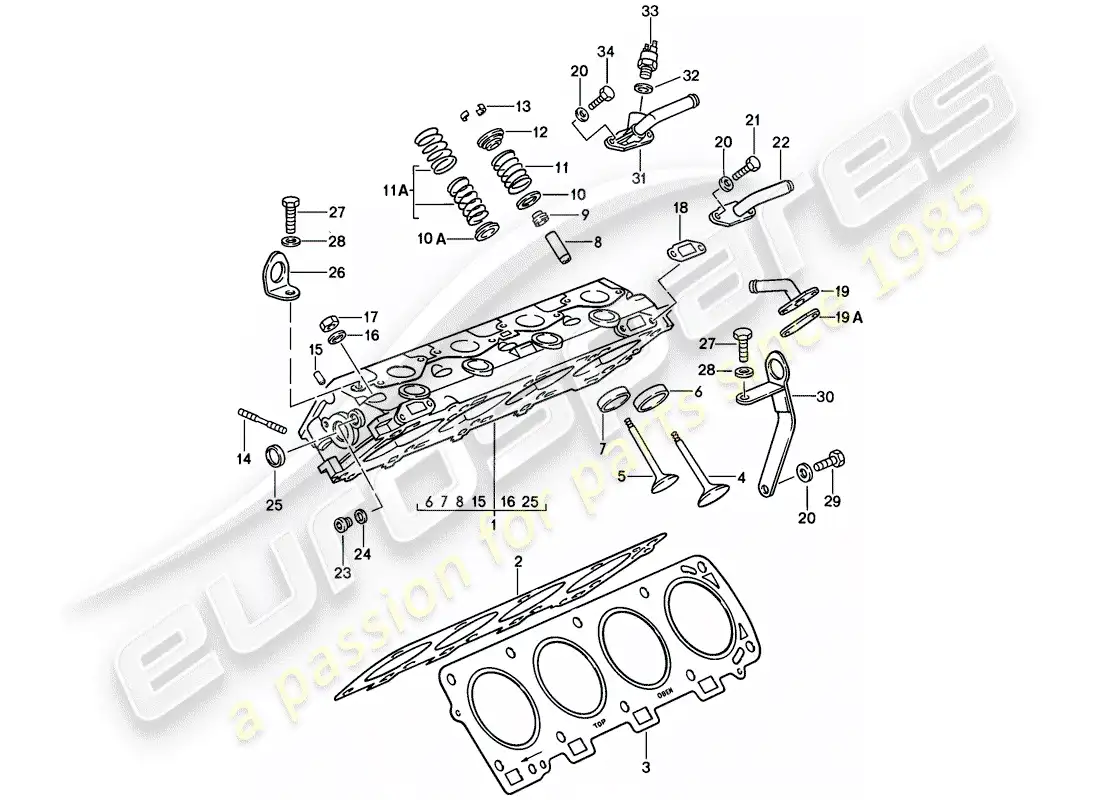 porsche 1982 (928) cabeza de cilindro diagrama de piezas