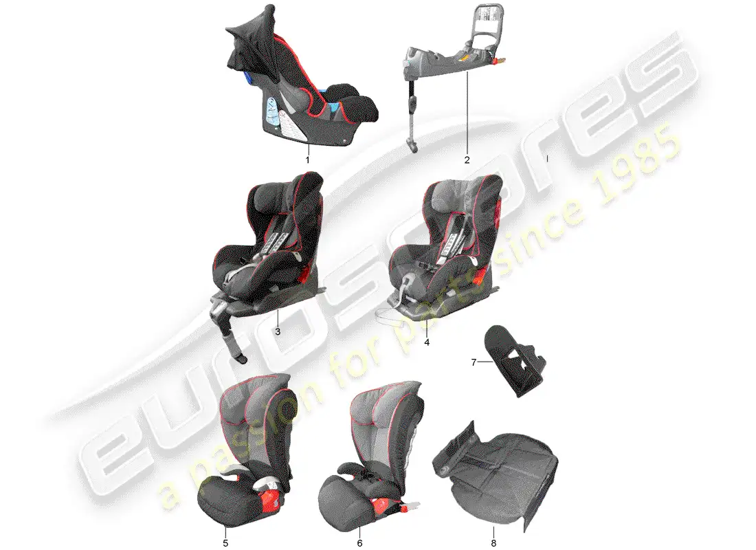 porsche 2019 (tequipment panamera) asiento para niños diagrama de piezas
