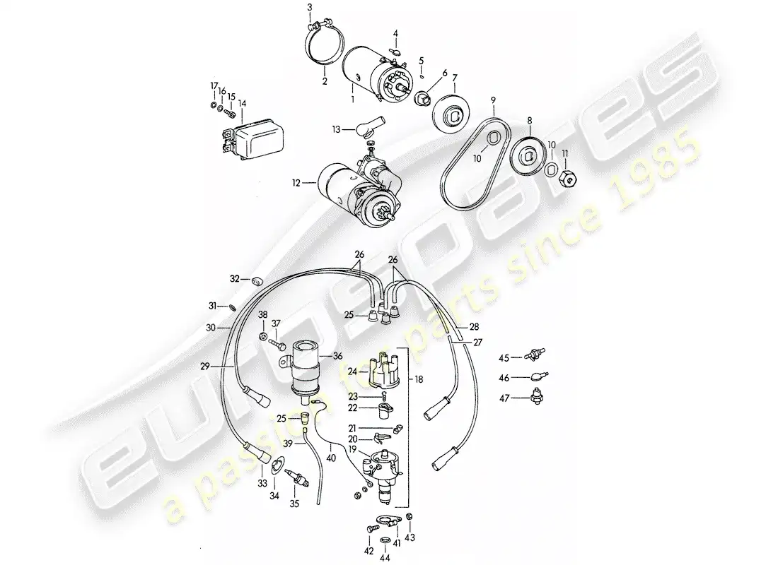 porsche 1964 (356b/356c) equipo eléctrico - motor diagrama de piezas