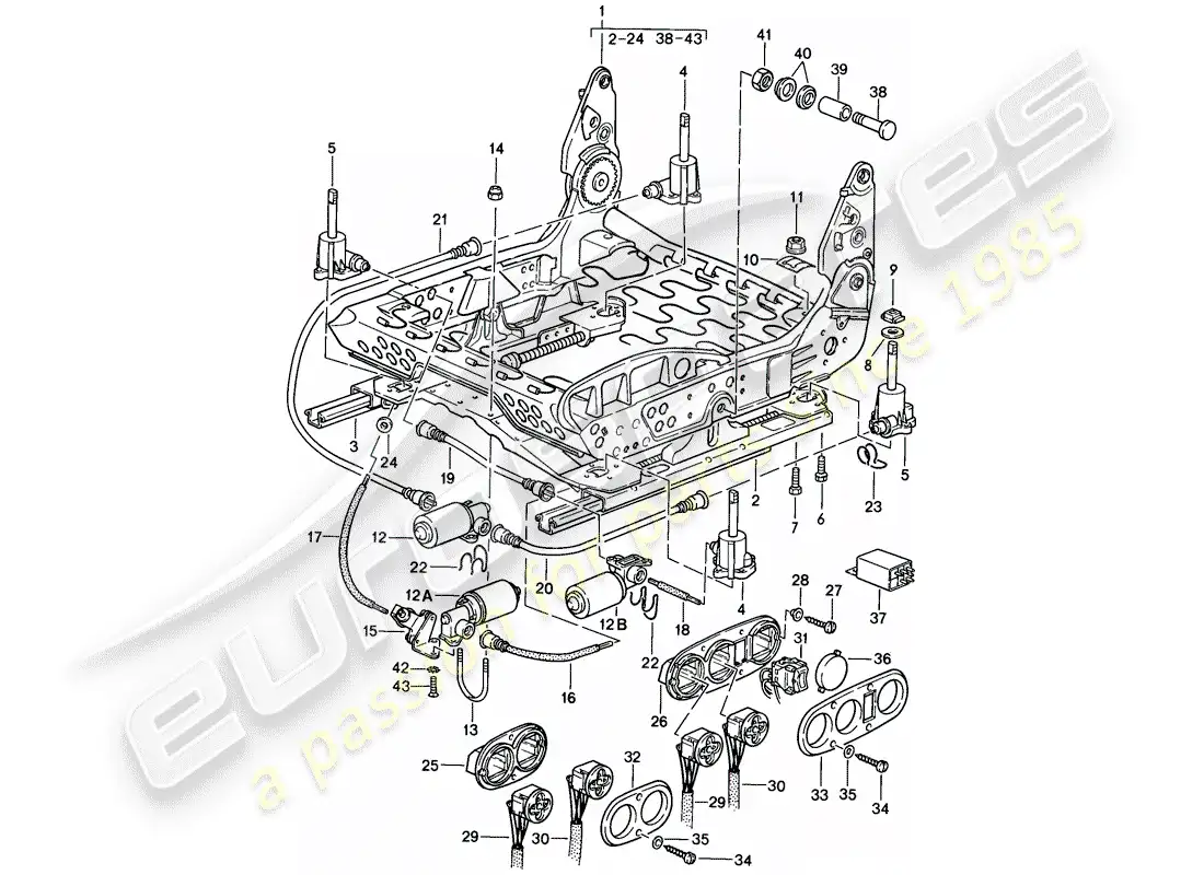 porsche 1986 (928) asiento delantero - marco para asiento - piezas individuales - d - mj 1985>> diagrama de piezas