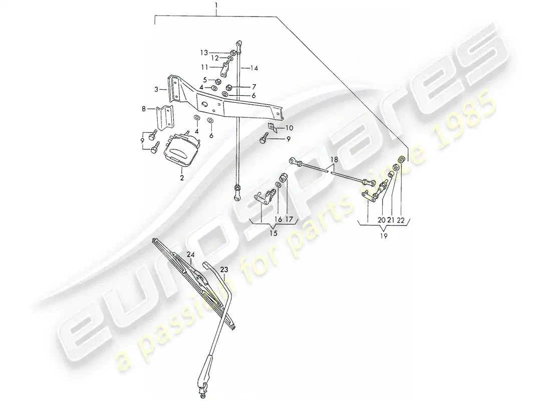 porsche 1972 (911) limpiaparabrisas trasero diagrama de piezas