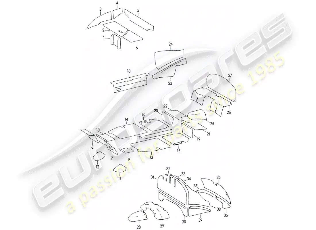 porsche 1952 (356/356a) carcasa del cuerpo - absorbedor de sonido diagrama de piezas