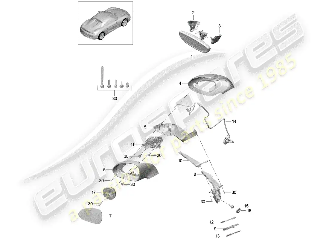 porsche 2016 (981 boxster spyder) espejo retrovisor interior diagrama de piezas