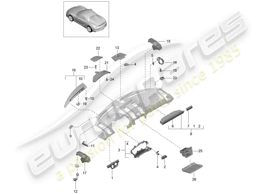 porsche 2016 (981 boxster spyder) accesorios diagrama de piezas