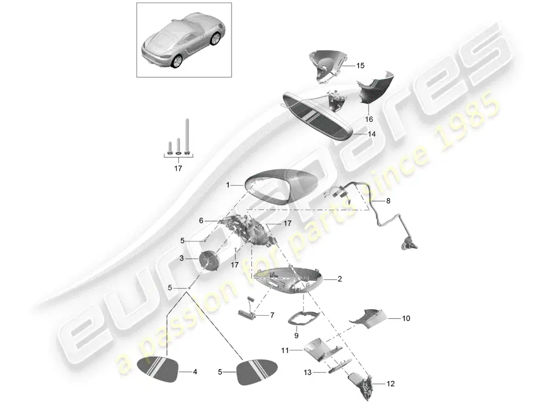 porsche 2018 (718 cayman) espejo retrovisor diagrama de piezas