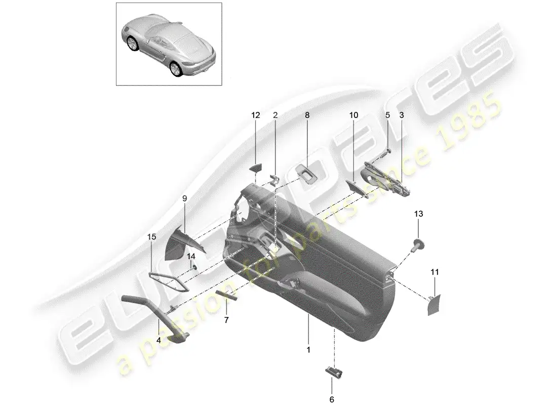porsche 2018 (718 cayman) panel de la puerta diagrama de piezas