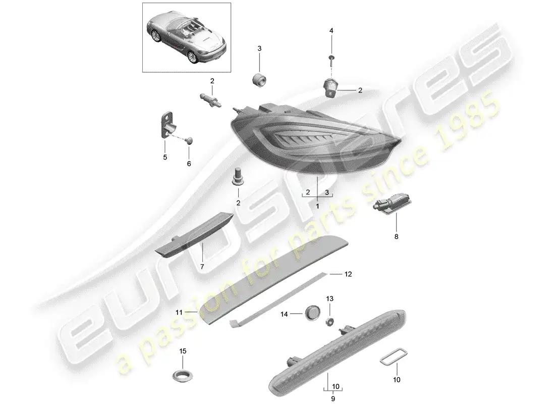 porsche 2016 (981 boxster) luz trasera diagrama de piezas
