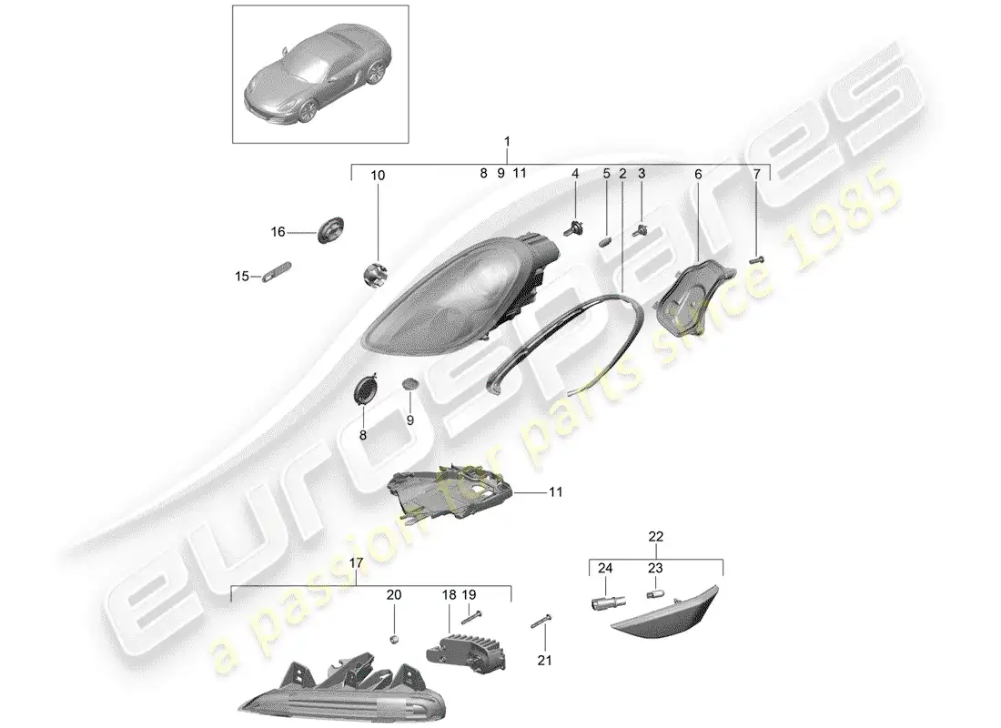 porsche 2016 (981 boxster) lámpara de cabeza diagrama de piezas