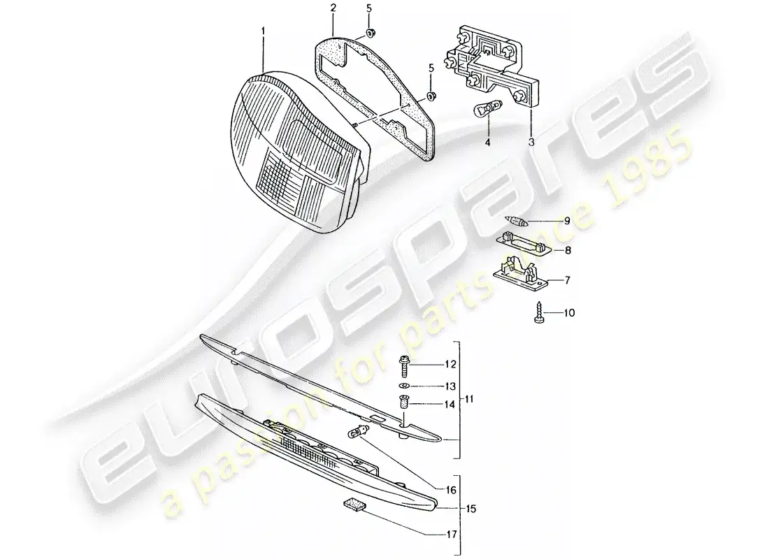 porsche 1999 (986 boxster) luz trasera - luz de matrícula - luz de freno adicional diagrama de piezas