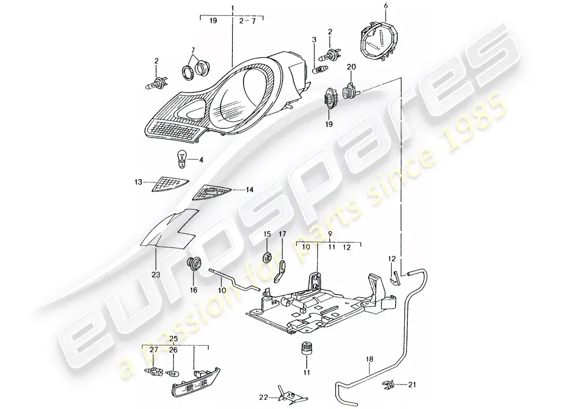 porsche 1999 (986 boxster) faro delantero - repetidor de señal de giro diagrama de piezas