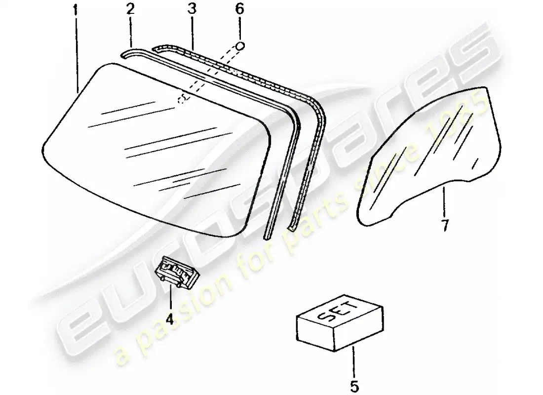 porsche 1998 (986 boxster) vidrios de ventanas diagrama de piezas