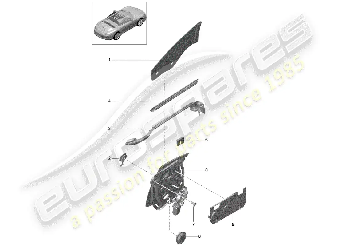 porsche 2012 (991-1) ventana lateral diagrama de piezas