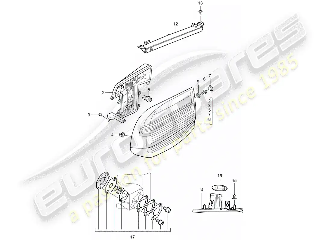 porsche 2008 (cayenne e1 9pa) luz trasera diagrama de piezas
