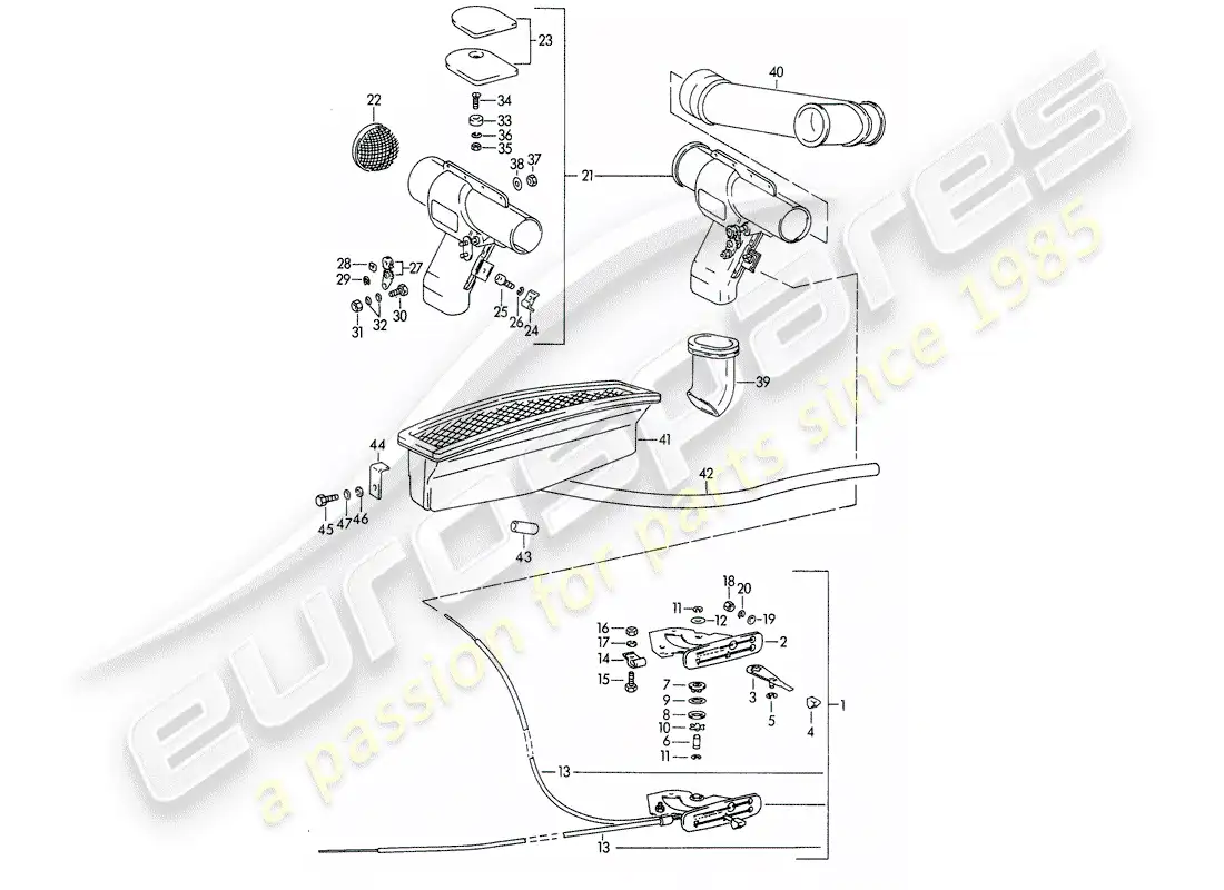 porsche 1965 (356b/356c) ventilación diagrama de piezas