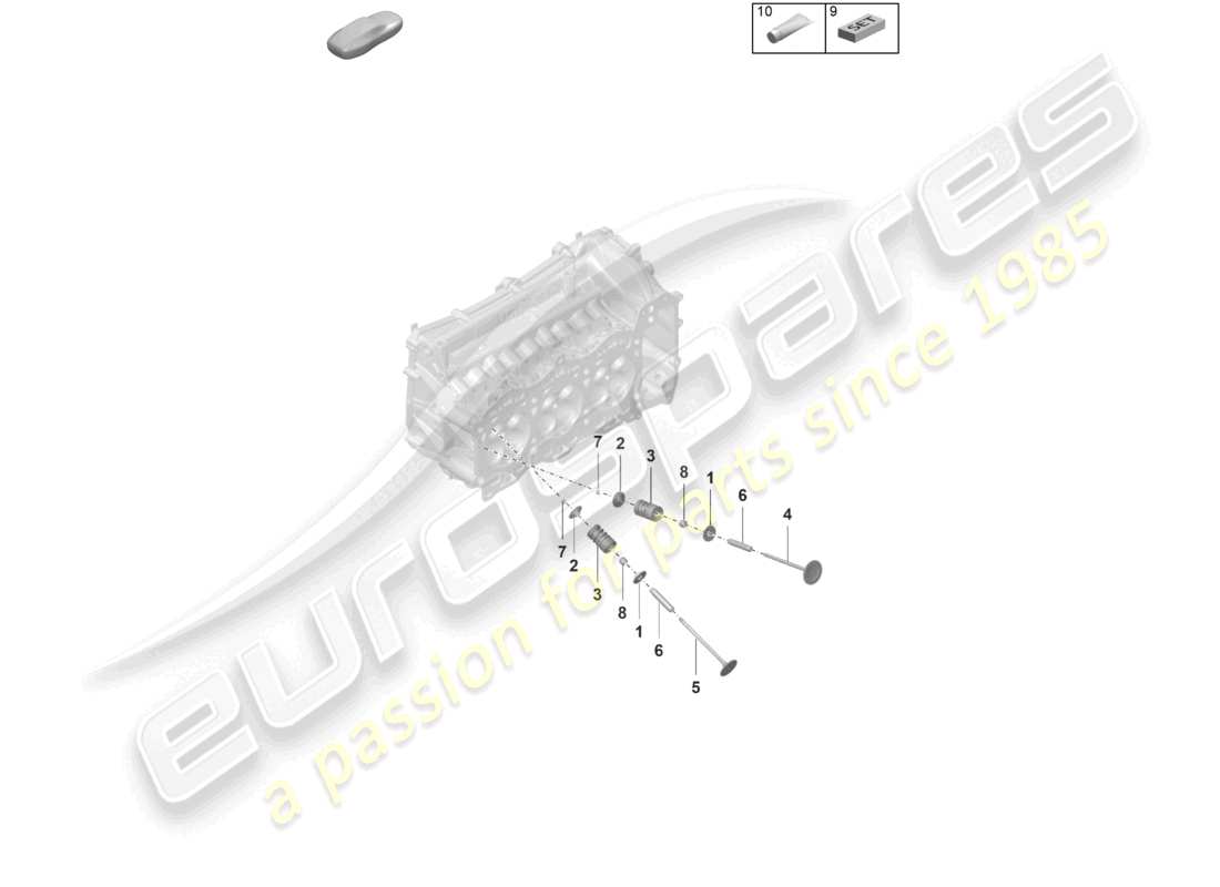 porsche 2021 (992-1 gt3/rs/st) culata piezas individuales diagrama de piezas de válvulas