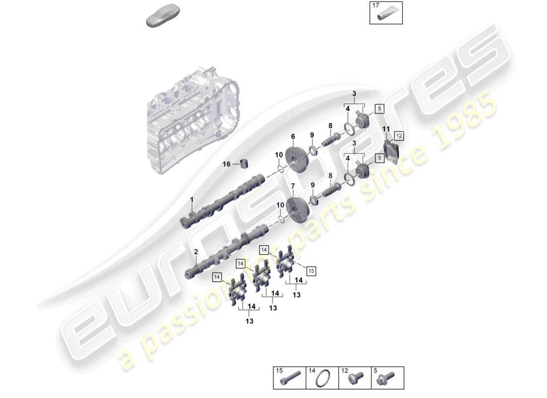 porsche 2021 (992-1 gt3/rs/st) diagrama de piezas de la unidad de ajuste del árbol de levas