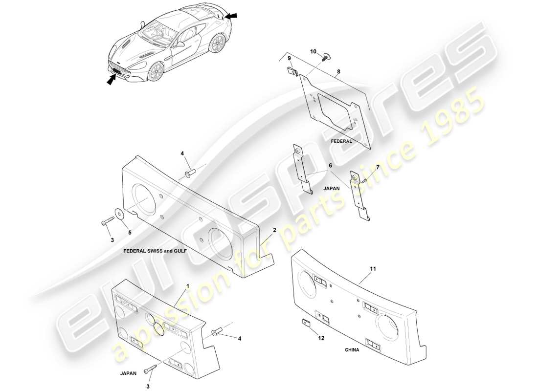 aston martin vanquish (2013) zócalos de matrícula diagrama de piezas