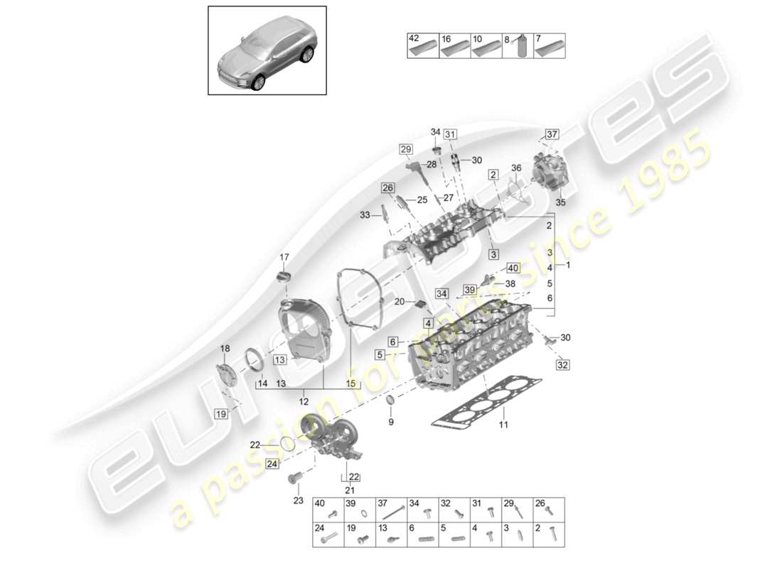 porsche 2021 (macan) diagrama de piezas de la culata del cilindro