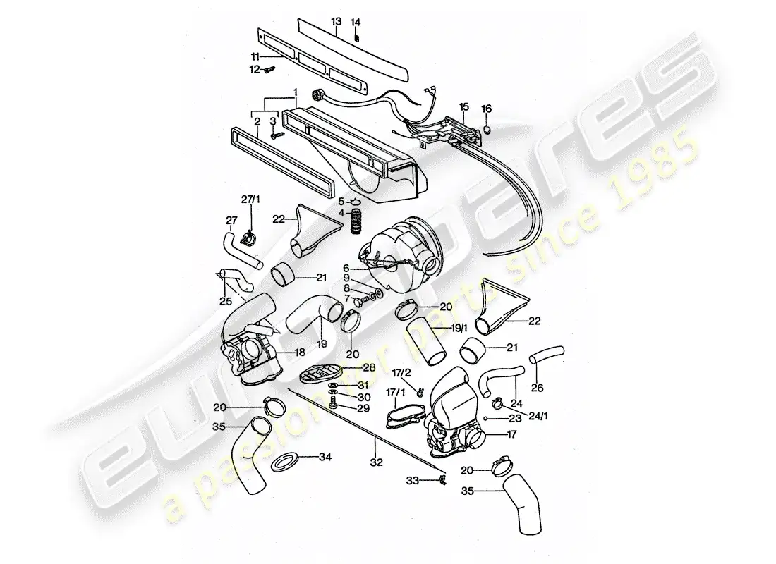 porsche 1976 (911 turbo) ventilación - sistema de calefacción 1 - d >> - mj 1976 diagrama de piezas