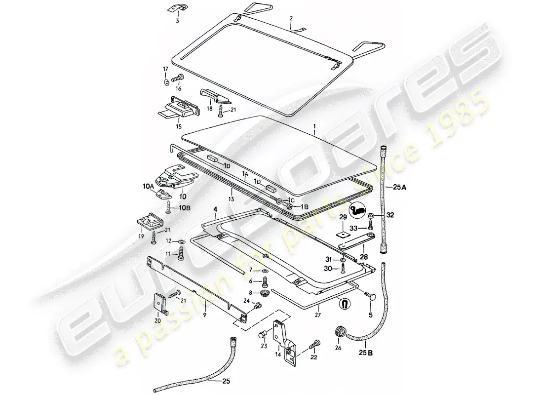 porsche 1982 (924) techo - d >> - mj 1983 diagrama de piezas