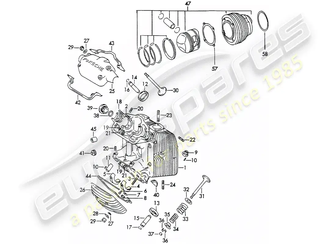 porsche 1965 (356b/356c) culata - cilindro con pistones diagrama de piezas