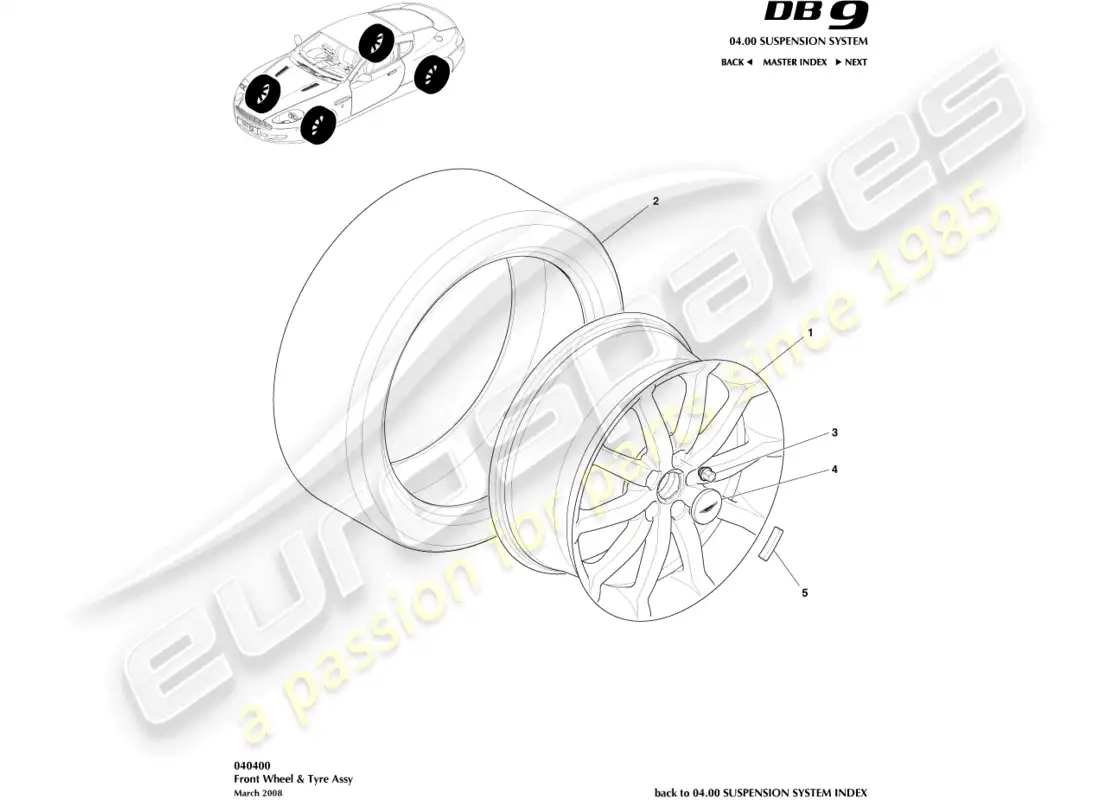 aston martin db9 (2008) ruedas y neumáticos diagrama de piezas