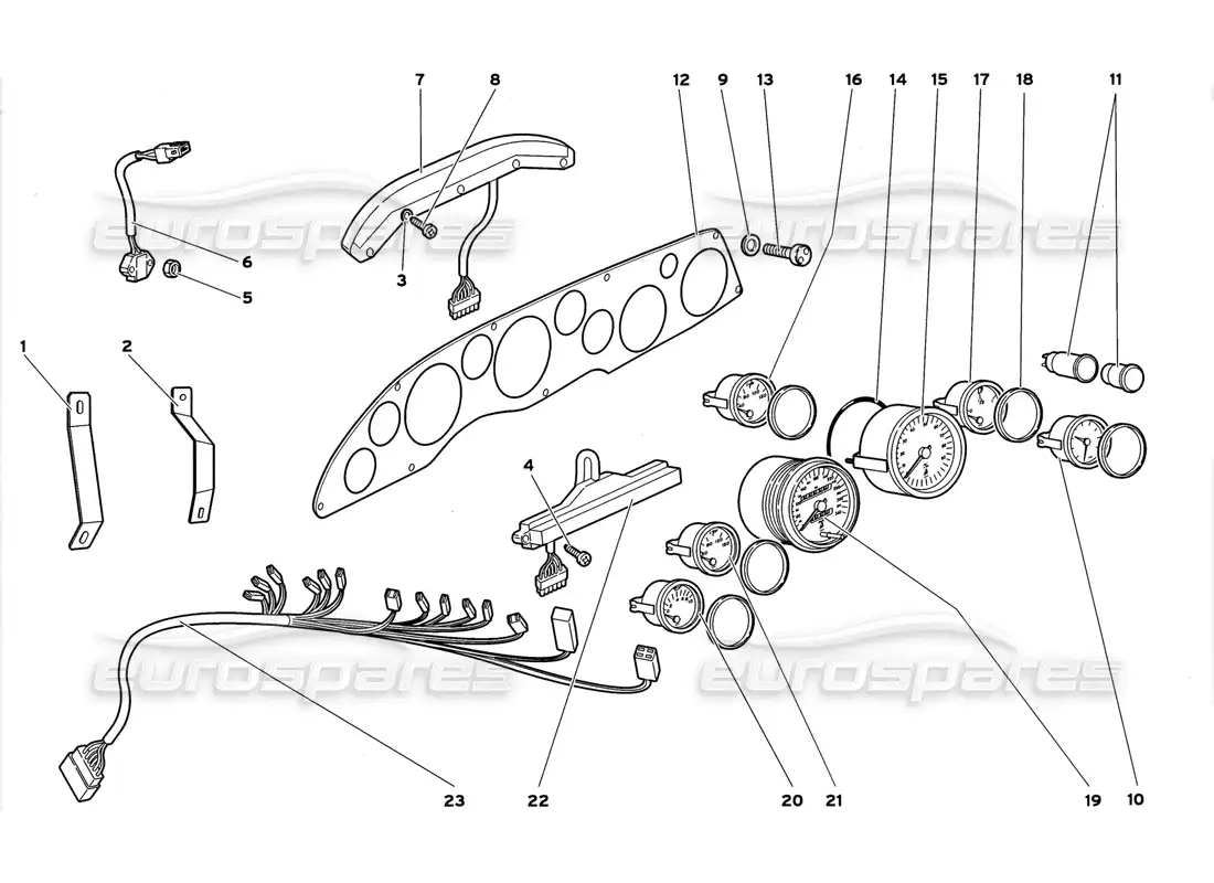 lamborghini diablo gt (1999) instrumentos del tablero diagrama de piezas