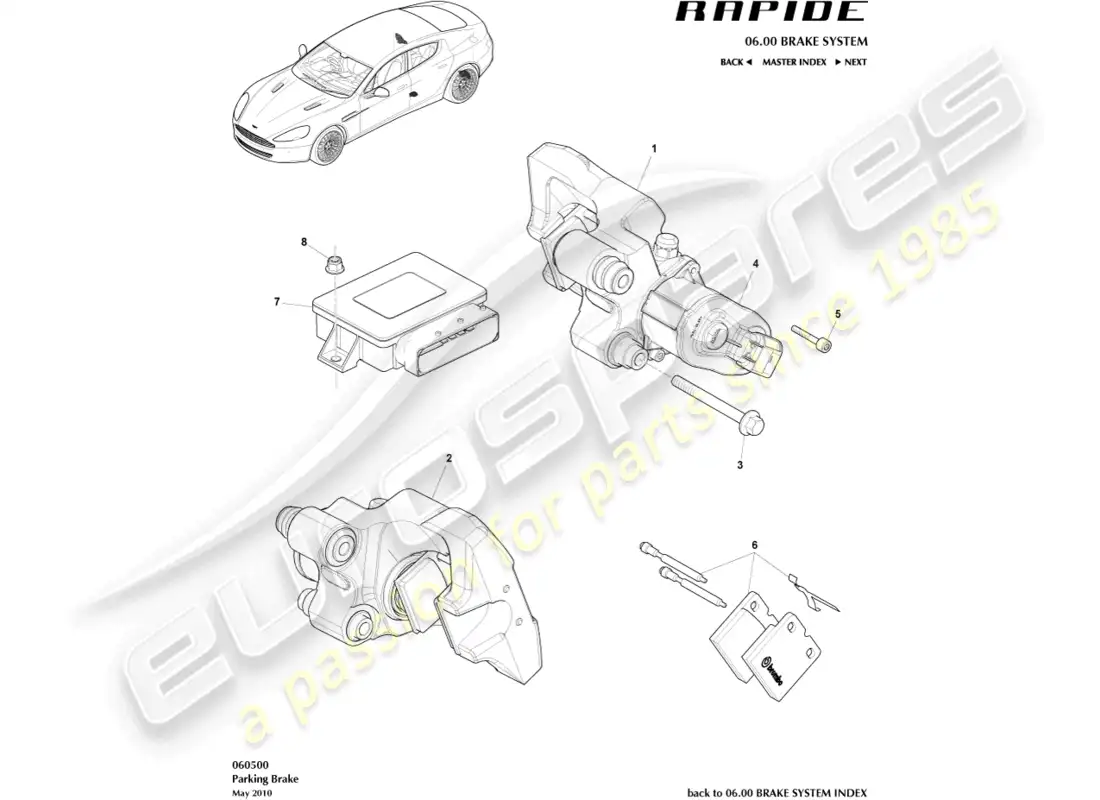 aston martin rapide (2012) diagrama de piezas del freno de mano