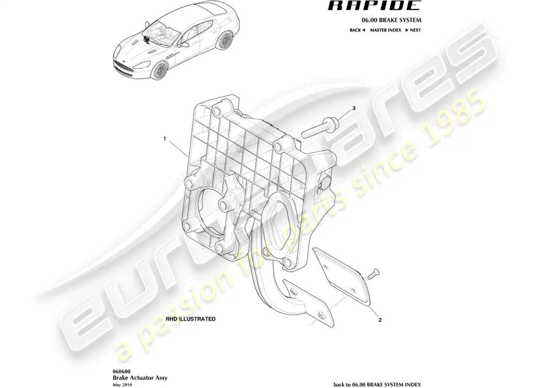 aston martin rapide (2014) conjunto del actuador de freno diagrama de piezas