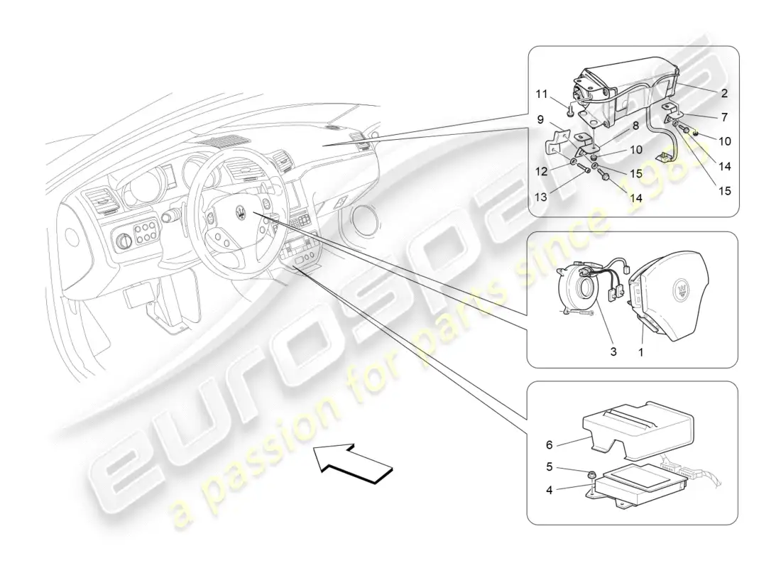 maserati qtp 3.0 tds v6 275hp (2015) diagrama de piezas del sistema de airbag delantero