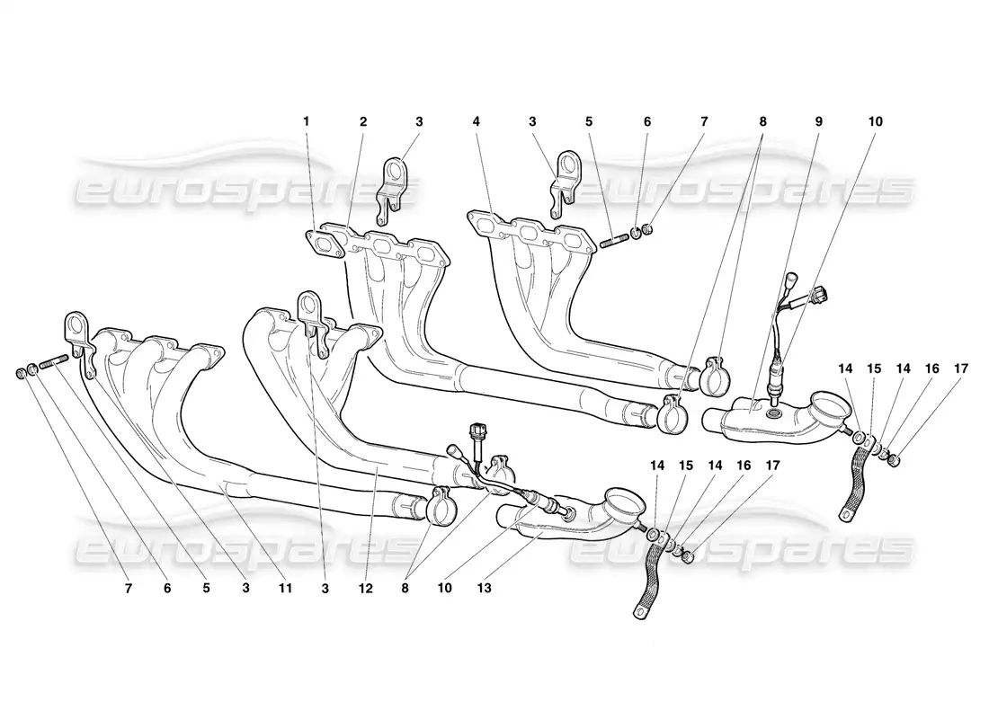 lamborghini diablo sv (1997) sistema de escape diagrama de piezas
