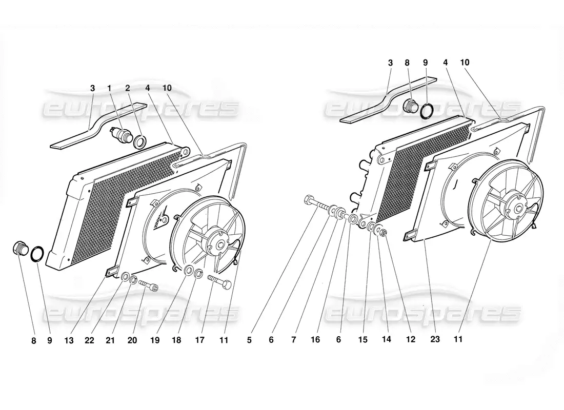 lamborghini diablo (1991) radiadores y electroventiladores diagrama de piezas