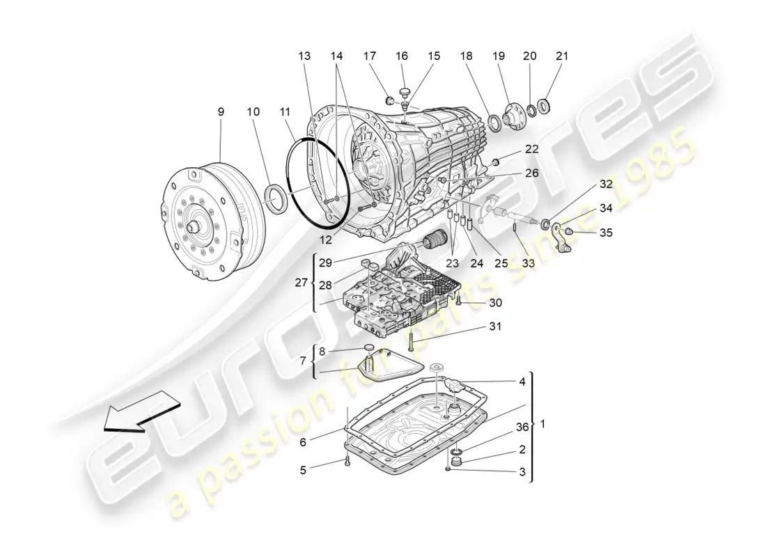 maserati granturismo (2014) carcasas de caja de cambios diagrama de piezas