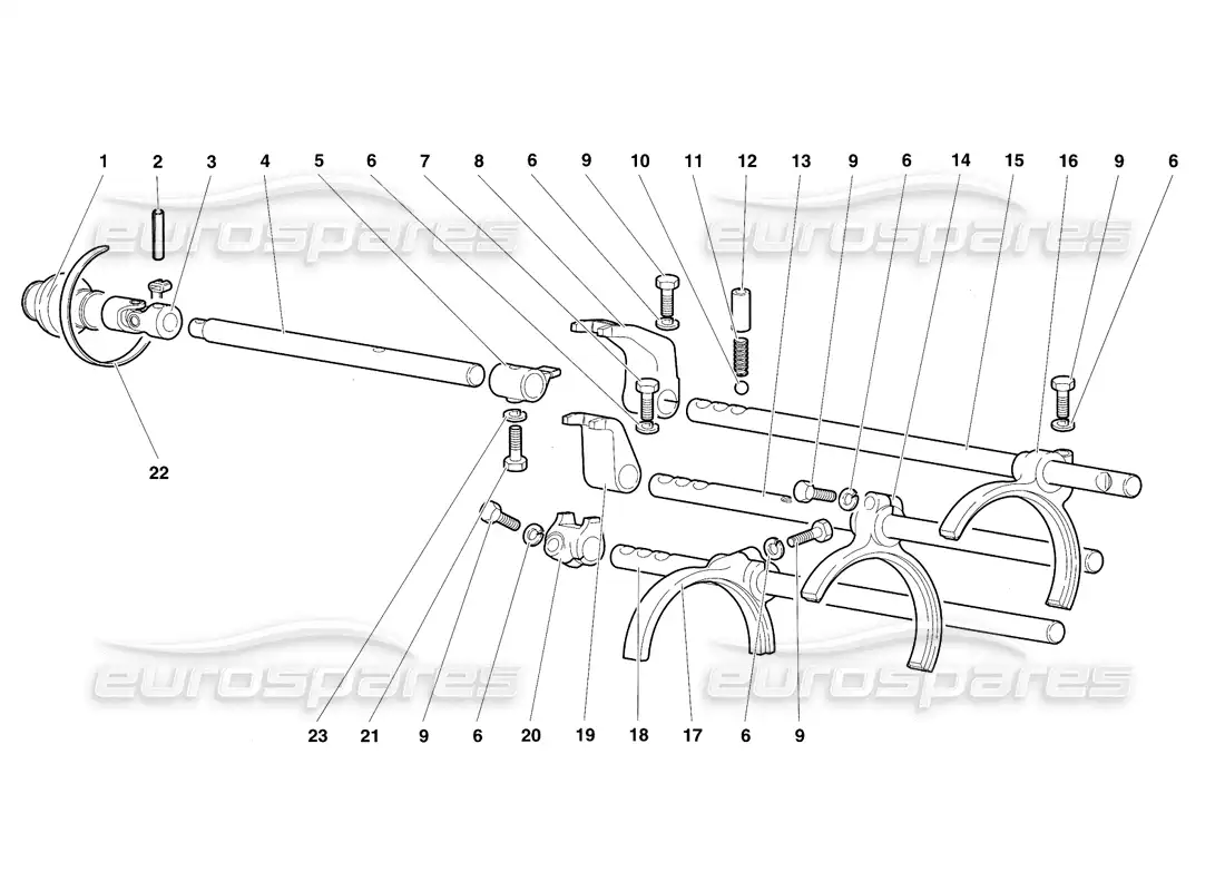 lamborghini diablo sv (1997) varillas y horquillas de cambio de caja de cambios diagrama de piezas